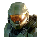 Master Chief helmet with a glowing gold visor facing forward.