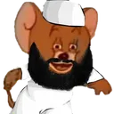A cartoon mouse head with a thick black beard and a white cap, looking directly at the viewer.