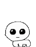 Four identical line-art creatures with large black eyes bouncing in a row.