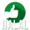 Thumbs up icon on a green circle with the word HALAL written in white below it.