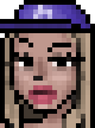 Blonde girl in a purple cap looking unimpressed and judgmental.