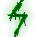 A stylized number four depicted in a glowing, melting green texture against a dark background.