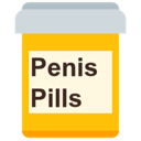 A yellow rectangular label with the text Penis Pills written in bold brown letters.