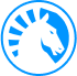 Horse head silhouette in black inside a blue circle.
