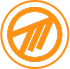 A stylized orange hand silhouette inside an orange circle on a black background.