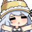 Anime girl with cat ears opening her mouth wide to eat a burger.
