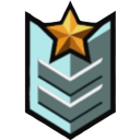 A silver military chevron rank insignia topped with a gold star.