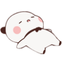 A small, white, cartoon bear with pink cheeks lying flat on its back with eyes closed, appearing to be fast asleep.