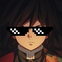 Giyu Tomioka from Demon Slayer wearing black pixelated sunglasses with a serious expression.