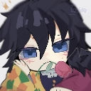Giyu Tomioka with a blushing expression holding a single red rose near his face.