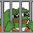 Pepe the frog behind prison bars with a sad and crying expression.