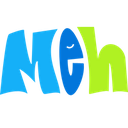 The word meh written in a colorful, brush-stroke style font.
