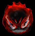 Fiery red orb with glowing eyes and a dark, aggressive expression.