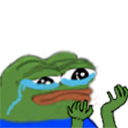 Pepe the frog crying with tears streaming down its face while holding one hand up in distress.