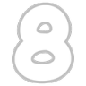 A white numeral eight with a gray outline against a black background.
