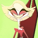 Charlie Morningstar with a wide, smug grin and large eyes against a light green background.