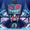 A character with a television screen for a head displays a sharp, glowing red-eyed grin.