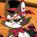 Husk from Hazbin Hotel looking annoyed with narrowed eyes and a frowning mouth.