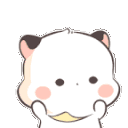 A cute white chibi creature bouncing happily with a joyful expression.