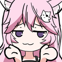 A pink-haired anime cat girl with a smug expression and narrow eyes.