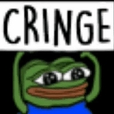 Pepe the Frog with a flat expression and the word CRINGE written in black text above his head.