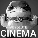 A stylized cartoon seal with hands raised in excitement above the text Absolute Cinema.