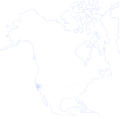 North America map silhouette glowing in white against a black background.