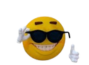 A 3D yellow smiley face wearing black sunglasses and grinning while giving a thumbs up gesture.