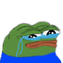 Pepe the Frog character with a distorted face and large blue tears streaming down his cheeks.