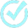 Checkmark inside a circle colored in bright cyan.
