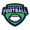 Fantasy football logo featuring a football inside a green and blue shield with stars.