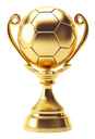 A shiny gold trophy topped with a soccer ball.