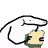 A white stick figure character eating a sandwich in a sequence, ending with a chaotic frame and the text FUITK.