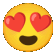 Four yellow circular faces with red heart-shaped eyes and wide smiling mouths arranged in a horizontal row.