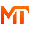 A stylized orange monogram of the letters M and T on a black background.