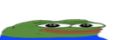 Pepe the Frog with wide eyes and a smug expression peeking over a blue edge.