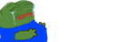 A green frog with a sad expression and tears streaming down its face, partially submerged in blue water.