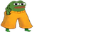 A green frog wearing oversized orange pants staring ahead with a blank expression.