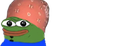 Pepe the Frog wearing a pink strawberry-patterned hat with a neutral expression.