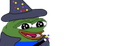 Pepe the Frog wearing a wizard hat and holding a wand with a mischievous expression.