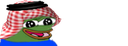 Pepe the Frog wearing a red and white checkered keffiyeh with a wide, happy smile.