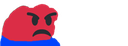 Angry red blob character with a furrowed brow and blue base.