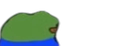 Green frog character peeking from the side with a neutral expression.