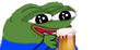 A green frog character holding a glass of beer and smiling.
