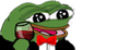 Pepe the Frog wearing a red bow tie and holding a glass of red wine with a happy expression.