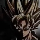 Goku in his Super Saiyan form with golden hair and a serious, shadowed expression.