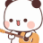 A cute cartoon panda with a happy expression playing an acoustic guitar.
