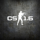 A white silhouette of a soldier holding a rifle stands next to the white text CS 1.6 on a dark, textured gray background.