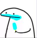 A simple white stick figure holding and eating a bright blue popsicle with a blank, neutral facial expression.