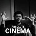 The Weeknd with hands raised in awe with the text Absolute Cinema overlaid.